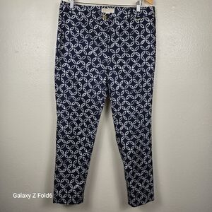 Michael Michael Kors Women’s Pants Size 12 Navy White Geometric Print Ankle Slim